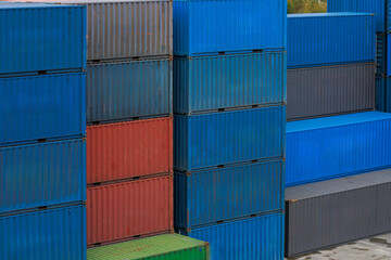 Fototapeta premium Close up view of shipping containers at railway terminal.