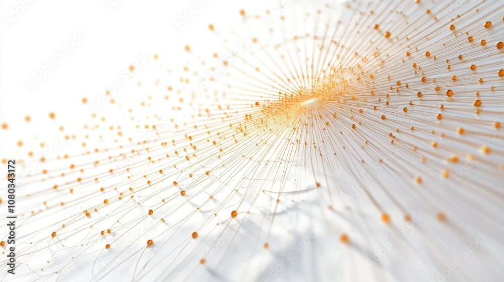 Poster abstract representation of particle movement with vivid colorful points emitting from a central sour