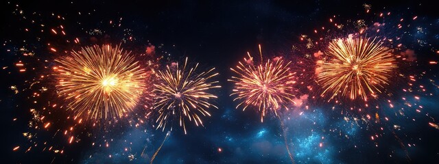 Fototapeta premium New Year background, New Year banner, fireworks in the night sky, luxury banner