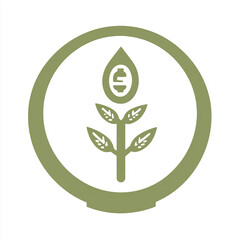 A green plant with a dollar sign inside a drop growing from the ground inside a circle.
