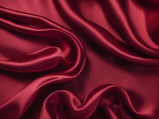 Obraz premium Dark red silk satin background. Bright folds on a shiny fabric. Valentine's Day. Luxury background with empty space for design. Top view web banner
