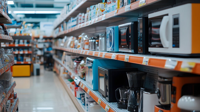 Kitchenware Displayed Elegantly in an Electronics Section with Space for Promotional Text
