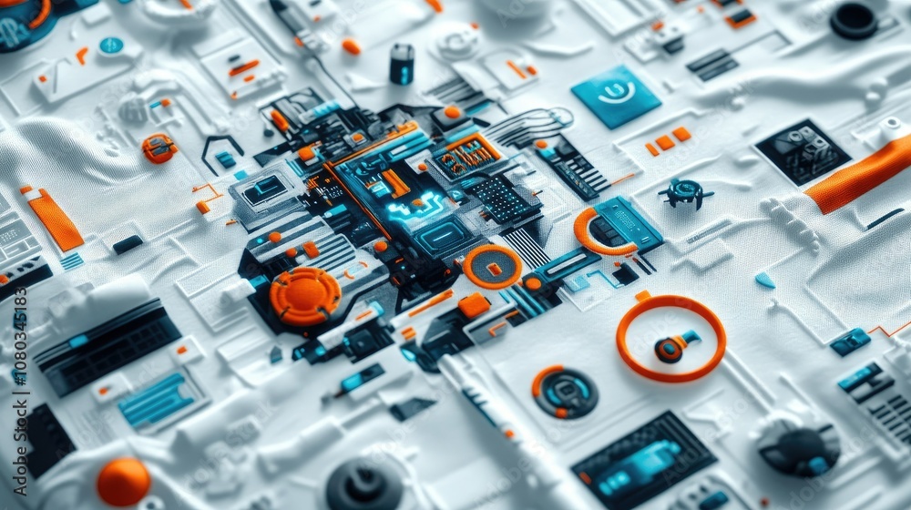 Poster abstract technological background with geometric shapes and bright colors illustrating modern digita