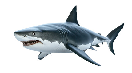 Great white shark isolated, swimming predator of the ocean