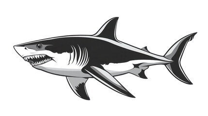 Fototapeta premium Isolated Shark Silhouette with Open Jaws, Swimming Underwater