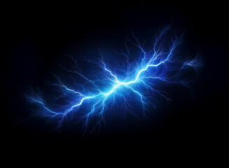 A vibrant blue electric bolt streaks across a black background.