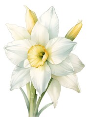 Fototapeta premium White Daffodil Watercolor Flower Nature Art