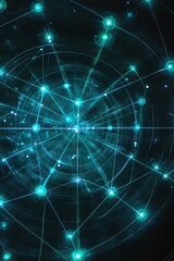 Obraz premium Abstract conceptual illustration of interconnected points and lines creating a digital web, symbolizing advanced technology, data flow, and network connections in a futuristic environment.