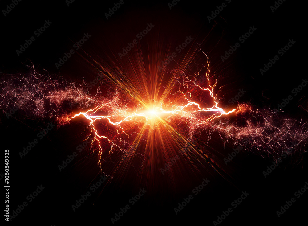 Poster a bright, orange light explodes from the center of the image, surrounded by a swirling, red electric