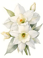 Fototapeta premium White Daffodil Watercolor Flower Nature Art