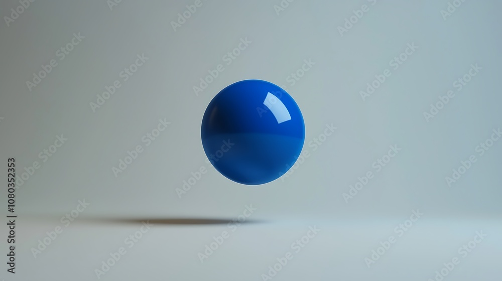 Wall mural glossy blue sphere in air with soft shadow on minimalistic background, ideal for abstract and creati