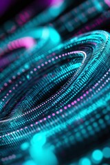 Abstract digital patterns with glowing lines and circles in vibrant turquoise and purple shades, creating a mesmerizing visual depth and intricate design.