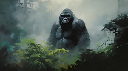 Tableau sur plexiglas  Gorilla in the Mist: A Dark and Mysterious Jungle Scene  © OjoLali