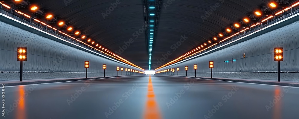 Aufkleber Futuristic tunnel view with illuminated lines and clear perspective.