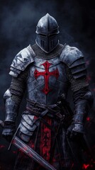 Fototapeta premium crusader soldier on black background, ai generated