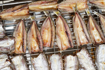 Dried Barracuda fish fillet. Vietnamese meal Dried food of a barracuda. 