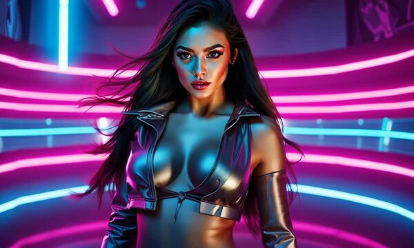 A stunning performance by a dancer in a vibrant neon-lit club at night