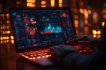 Сharts of business analytics displayed on a laptop screen. Generative AI