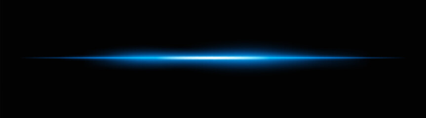 Cold blue horizontal light beam with a soft glow and gentle fade. Intense illumination across a dark background, ideal for creating a dramatic lighting effect