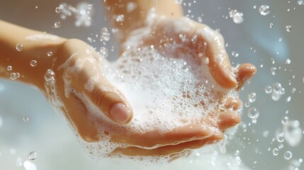 Fototapeta premium Hands and white soap foam poster background