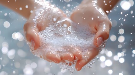 Fototapeta premium Hands and white soap foam poster background