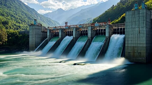 A large dam with a waterfall on it