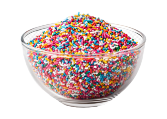 Multicolored sprinkles in a bowl isolated on a transparent background