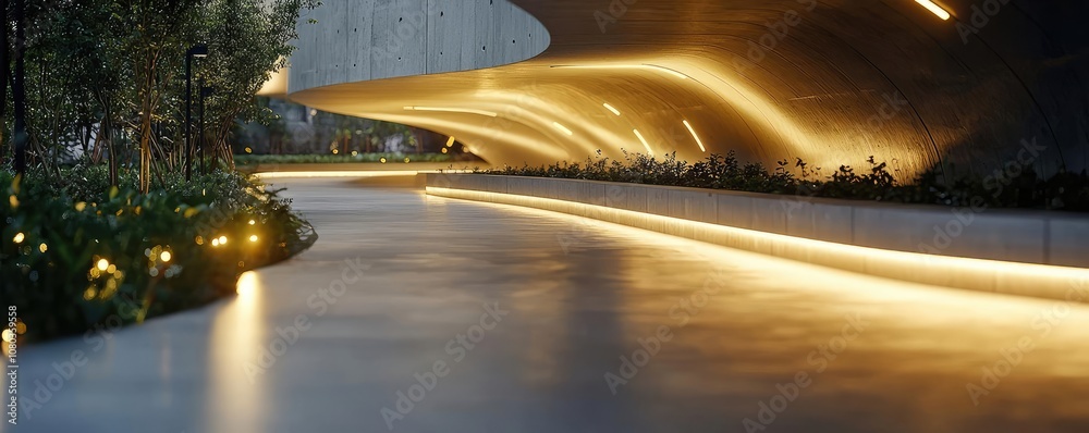 Poster Modern architectural design with soft lighting and smooth pathways.