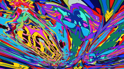Abstract background, colorful psychedelic fluid shape, doodle for Art and Music, New Year Festival 2025