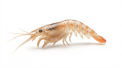 Close-up of a Single Shrimp on a White Background: A Study in Delicate Textures and Translucent Hues