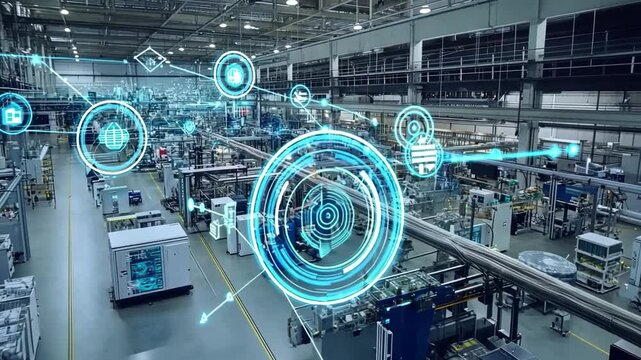 IoT and automation technologies connecting devices to streamline industrial processes.