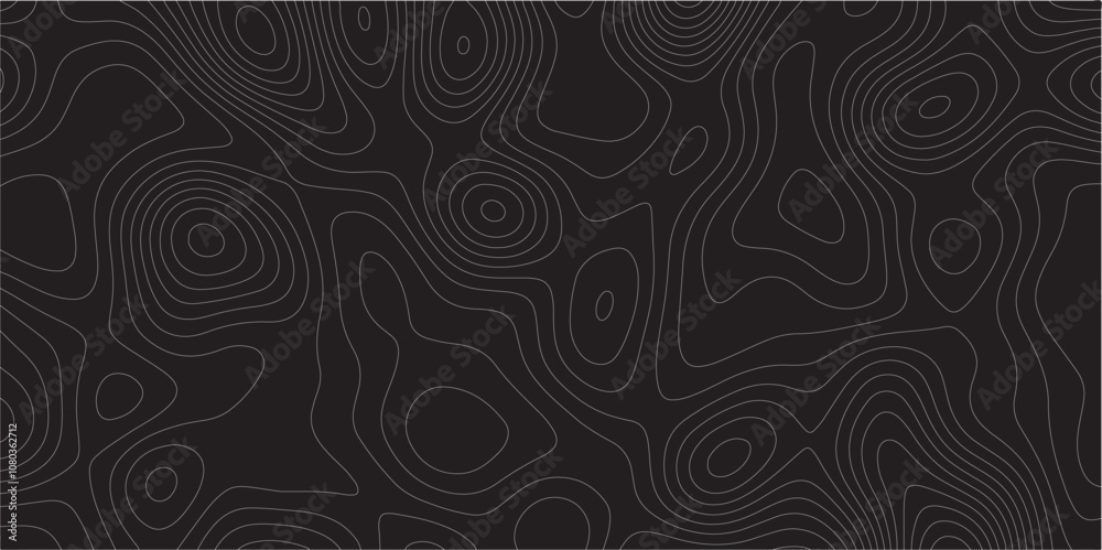 Poster Abstract white on black background Topographic line map pattern. Contour elevation topographic and textured Background Modern design with black background with topographic wavy patted.	

