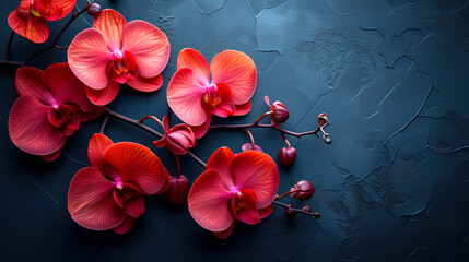 Red orchid flower on black copy space background
