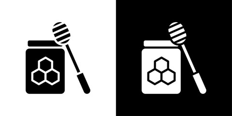 Honey jar with dipper icon linear logo isolated
