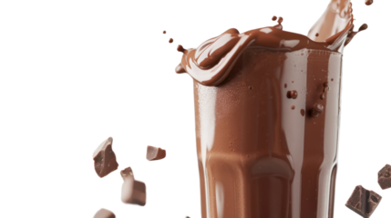 Chocolate milk drink or milkshake on white transparent background