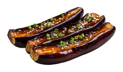 Nasu miso dengaka, miso-glazed eggplant on a transparent background. isolated background.