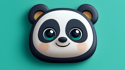 Naklejka premium Cute and Playful Cartoon Panda Face in Bright Green Background for Fun and Whimsical Designs, Illustrations, and Creative Projects