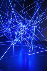 Fototapeta premium Intricate Blue Light Structure with Illuminated Lines and Connections, Creating a Modern Abstract Art Piece that Reflects Technology and Innovation