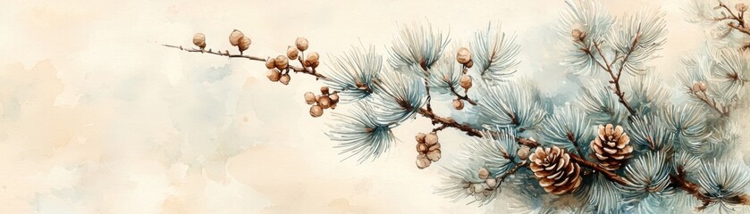 Fototapeta premium Create a stunning illustration of a pine branch featuring lush needles and small pine cones