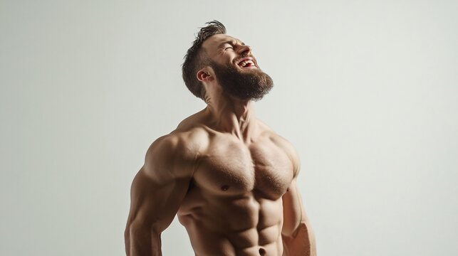 Muscular Man with Beard Showing Strong Physique: A Fitness Portrait