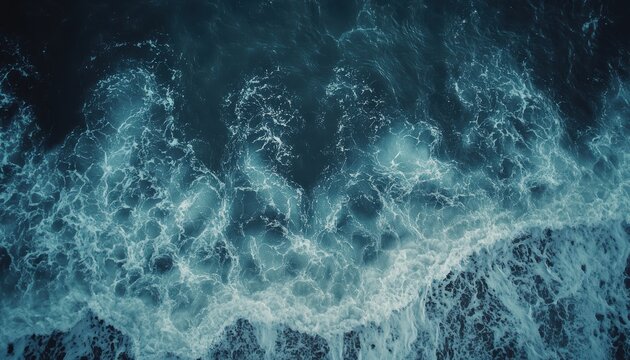Aerial View of Waves Crashing on the Beach