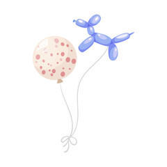 Two playful balloons, one polka-dotted and a balloon dog, on a white background. Vector illustration