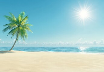 Obraz premium Bright Beach Scene with Palm Trees and Blue Sky