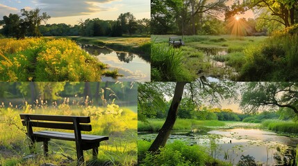 Naklejka premium A collage of four images showcasing serene nature scenes.