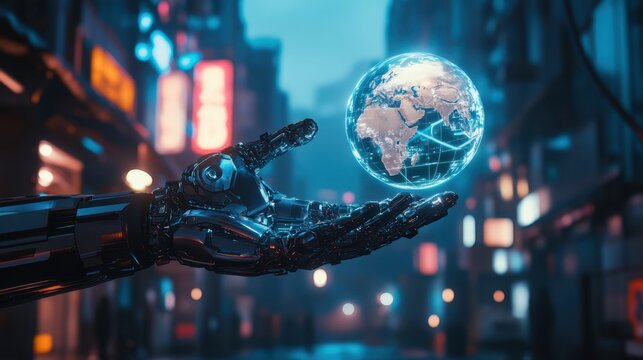 The Robot Hand Holding Earth