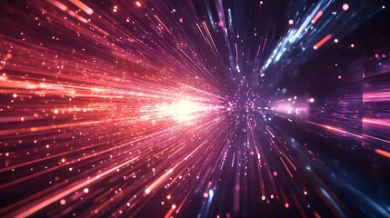 Naklejka premium A vibrant abstract representation of light and motion, suggesting speed and energy in a digital space.