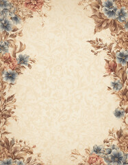 Cream handmade paper background with a vintage floral border