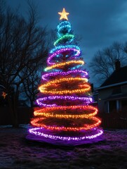 a rainbow color christmas tree, a lgbtq christmas tree, colorful, rainbow, 