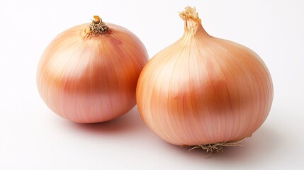 Fototapeta premium Two Ripe Onions on White: A Culinary Delight