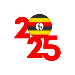 2025 banner with Uganda flag inside. Vector illustration.